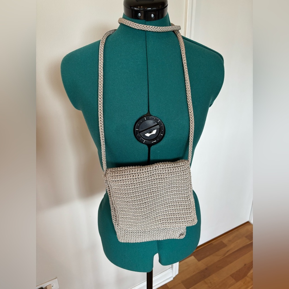 The SAK Stylish Tan Crossbody Bag, crochet with simple flap, lined